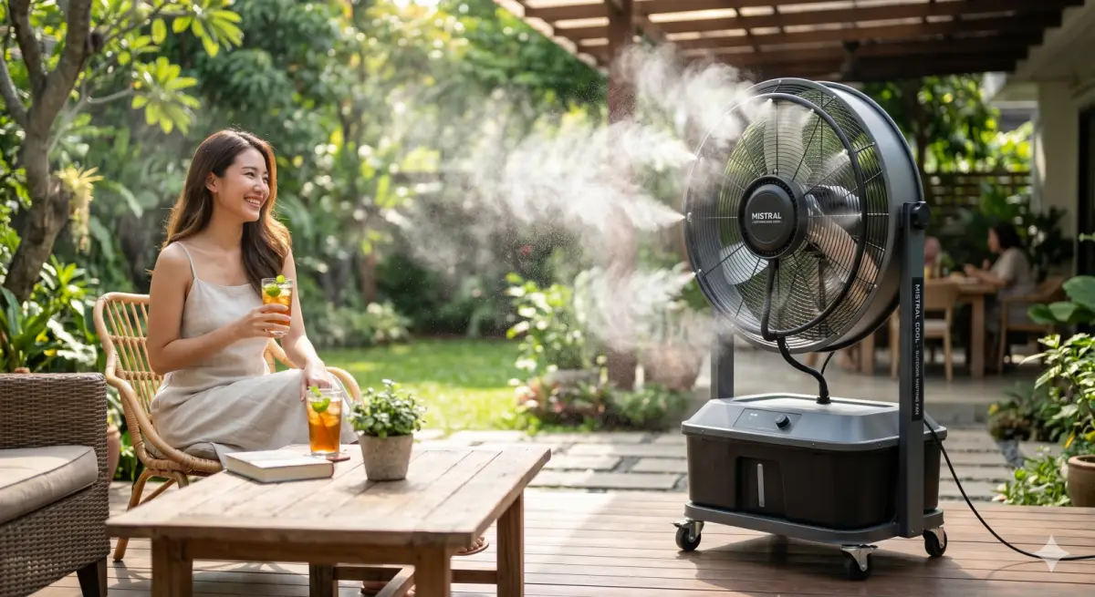 พัดลมไอหมอก-ใช้ภายนอกบ้าน-ลดอุณหภูมิ